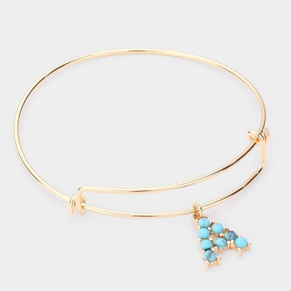 NWT Bohemian -A- Turquoise Embellished Monogram Charm Bracelet - Picture 1 of 2